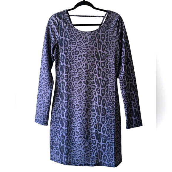 Crazy Train Western Black & Gray Leopard Longsleeve Midi Dress Strappy Back - Picture 1 of 10